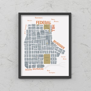 Federal Hill / Riverside / South Baltimore Neighborhood Map Print, Baltimore, Maryland