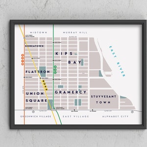 Gramercy / Kips Bay / Union Square Neighborhood Map Print, Manhattan, Nueva York