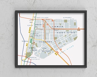 Lower East Side / Chinatown / Little Italy / Nolita Neighborhood Map Print, Manhattan, New York City