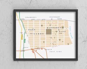 East Village / Alphabet City Neighborhood Map Print, Manhattan, New York City