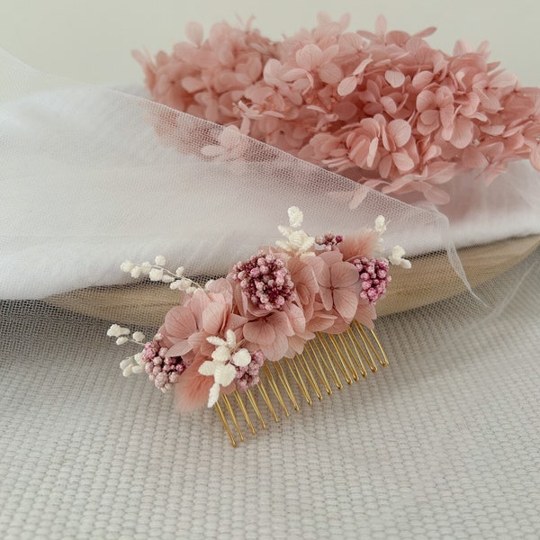 Peigne DAISY en fleurs séchées - peigne hortensia stabilisé - accessoire coiffure mariage - peigne pour mariée, demoiselle d’honneur