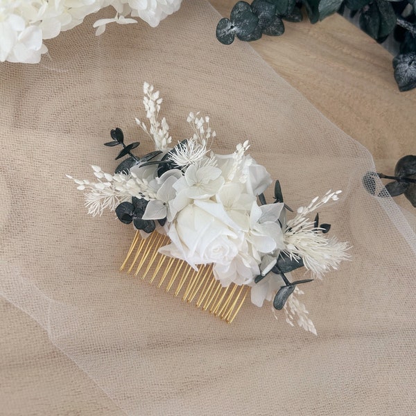 Peigne SAUGE en fleurs séchées - accessoires coiffure mariage - peigne pour mariée, demoiselle d’honneur - roses éternelles