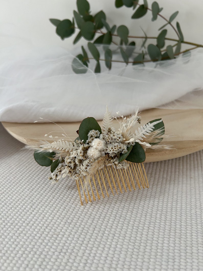 Peigne BRIDGET en fleurs séchées accessoires coiffure mariage peigne fleuri champêtre peigne pour mariée, demoiselle dhonneur image 1