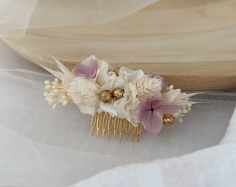 Petit peigne LILAS en fleurs séchées - accessoires coiffure mariage - peigne fleuri bohème chic - peigne pour mariée, demoiselle d’honneur