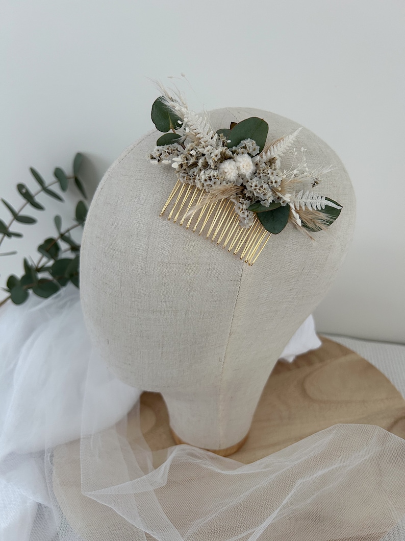 Peigne BRIDGET en fleurs séchées accessoires coiffure mariage peigne fleuri champêtre peigne pour mariée, demoiselle dhonneur image 2