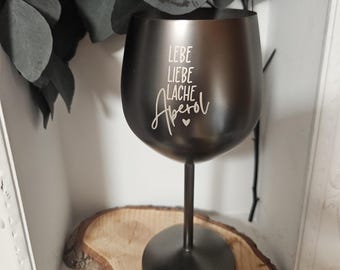 Bicchiere da vino in acciaio inox, antracite, personalizzato con incisione di testo personalizzato