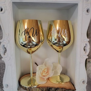 Personalized stainless steel wine glass gold 475ml