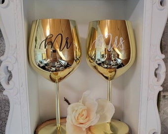 Personalized stainless steel wine glass gold 475ml