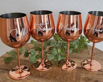 Personalisiertes bruchsicheres Weinglas aus Edelstahl rosegold kupfer mit UV-Druck