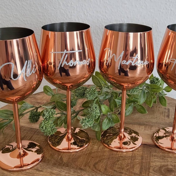 Personalized shatterproof wine glass made of stainless steel rose gold copper with UV printing