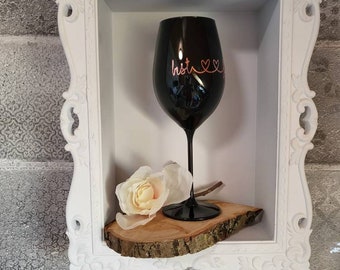 Wine glass wine goblet black crystal personalized plotted or lasered Desired text