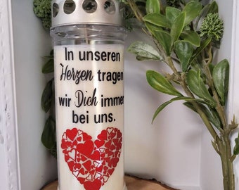 Grablicht Grabkerze "Herz" mit Wunschtext personalisiert 7 Tage Brenner