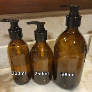 Amber glass bottle personalized for detergent, soap, shower gel, shampoo... etc with pump lid 200ml, 250ml or 500ml image 7