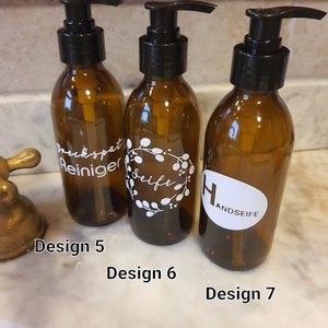 Amber glass bottle personalized for detergent, soap, shower gel, shampoo... etc with pump lid 200ml, 250ml or 500ml image 3