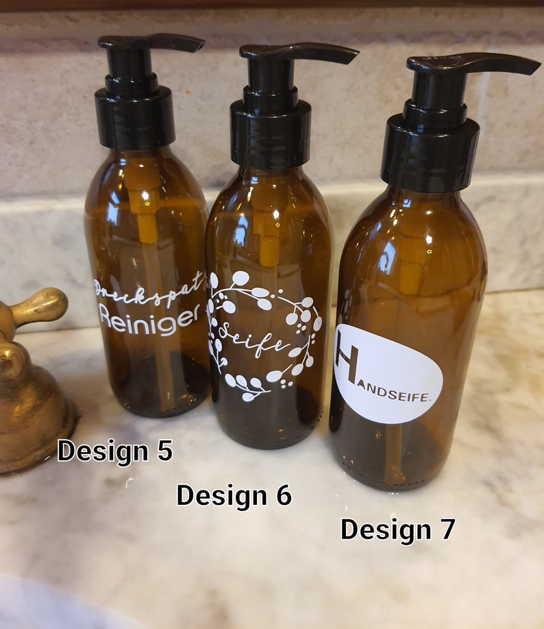 Amber glass bottle personalized for detergent, soap, shower gel, shampoo... etc with pump lid 200ml, 250ml or 500ml image 3