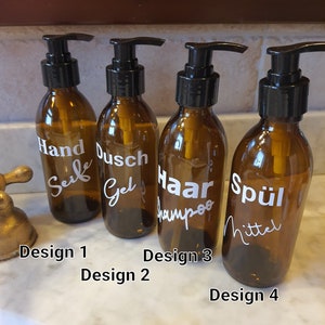 Amber glass bottle personalized for detergent, soap, shower gel, shampoo... etc with pump lid 200ml, 250ml or 500ml image 2