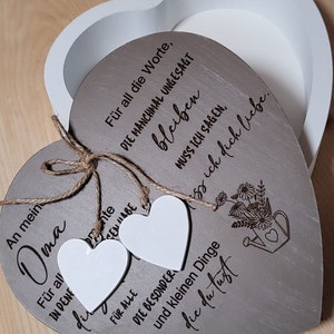 Wooden heart box, decoration, storage box personalized with desired text, laser engraving image 1