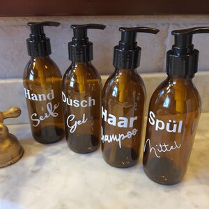 Amber glass bottle personalized for detergent, soap, shower gel, shampoo... etc with pump lid 200ml, 250ml or 500ml