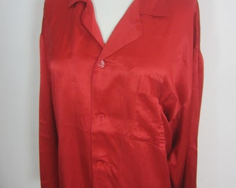 Pure 100% Silk Pajama Set RED Women's S Vintage 90's Oversized