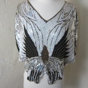 80s Vintage ShoMax Paris New York Sequin Blouse Butterfly L