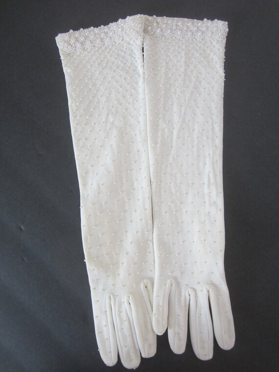 Vintage Victorian White Opera Tea Gloves Seed Pearl /… Gem