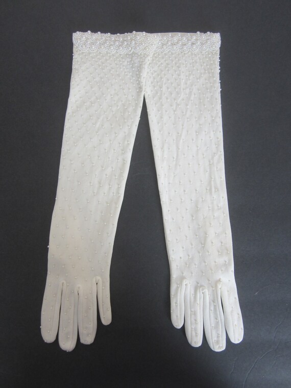 Vintage Victorian White Opera Tea Gloves Seed Pearl /… Gem