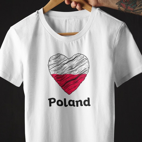 Poland Flag T-shirt - Polish - Heart Scribble Design - Patriotic - Football - Rugby - Sports - Men's - Women's - Children's