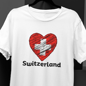 Switzerland Flag T-shirt - Swiss - Heart Scribble Design - Patriotic - Football - Sports - Men&#39;s - Women&#39;s - Children&#39;s
