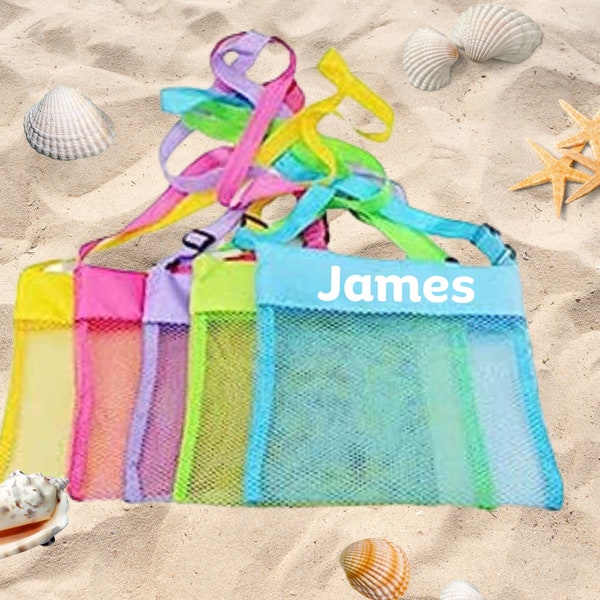 Personalised Mesh Beach Bags - Shell collecting - Kids Holiday accessories - Vacation bag