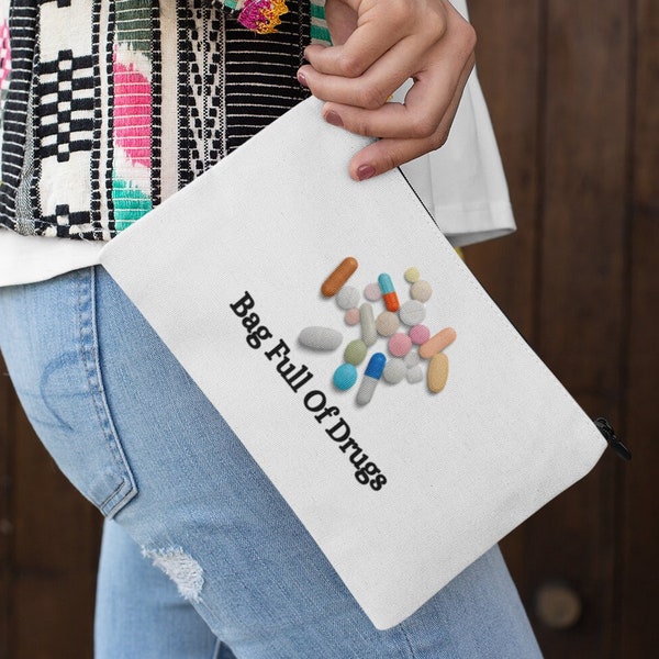 Bolsa llena de medicamentos Bolsa de medicamentos - Bolsa de pastillas - Contenedor de tabletas - Humorístico - Bolsa médica - Bolsa de medicamentos divertida