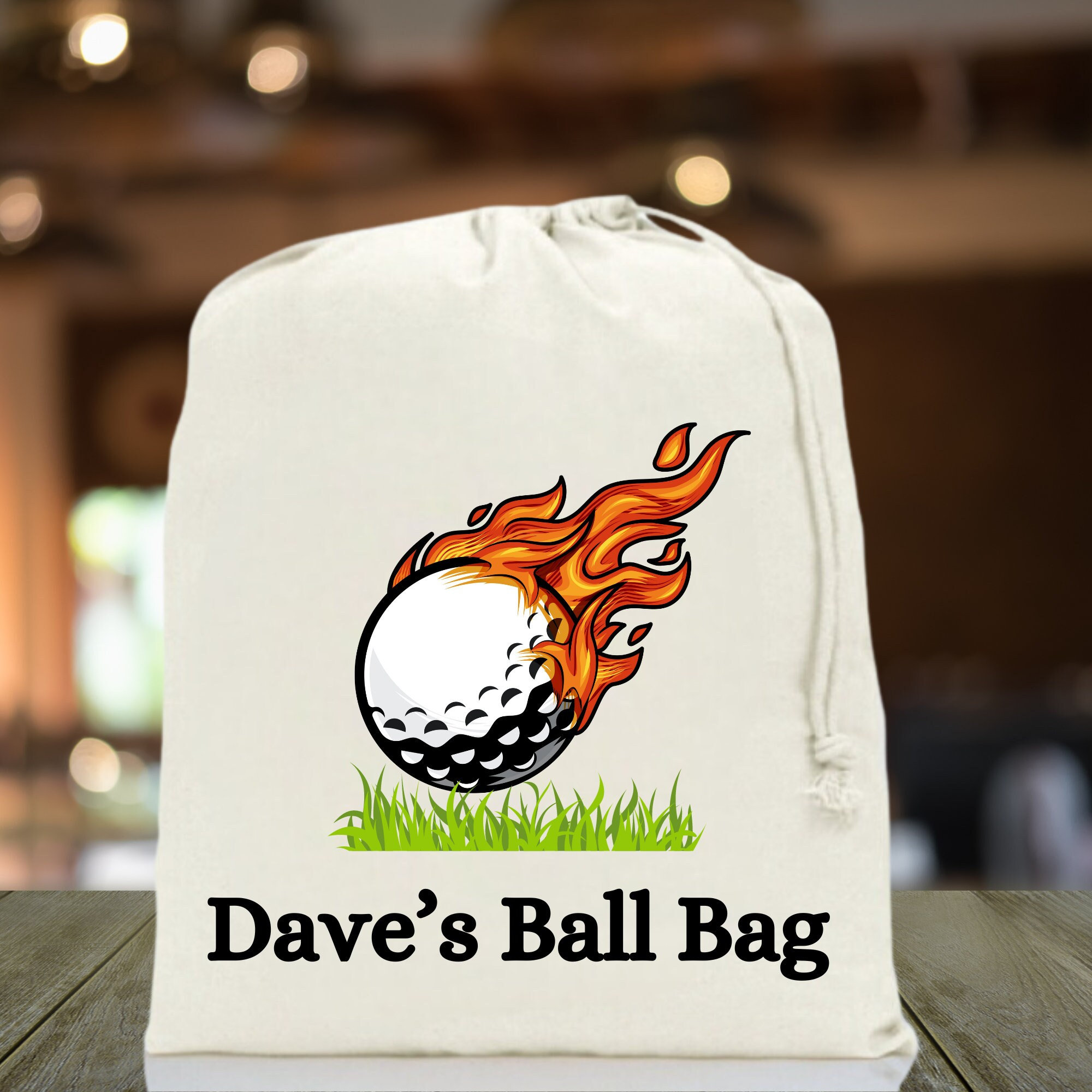 Drawstring golf ball bag - golf ball on fire design - Funny pun slogan- Available in three sizes