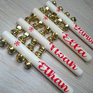 Personalised Christmas bells, Jingle sticks, Xmas jingle bells personalised with a name of your choice.