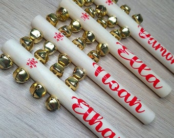 Personalised Christmas bells, Jingle sticks, Xmas jingle bells personalised with a name of your choice.