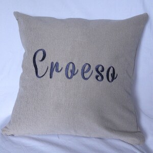 Christmas Gift, Birthday gift, Croeso , welsh, welcome, embroidered cushion 16inch including  pad