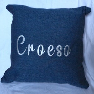 Christmas Gift, Birthday gift, Croeso , welsh, welcome, embroidered cushion 16inch including  pad