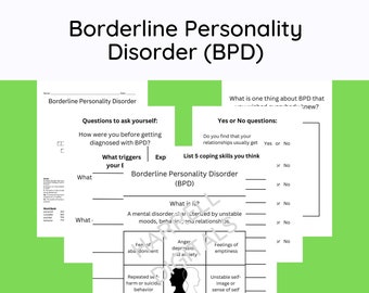 Borderline Personality Disorder, BPD Treatment Worksheets, Self-Esteem Therapist Tools, Personality Dysfunction Coping Skills Trauma Gift