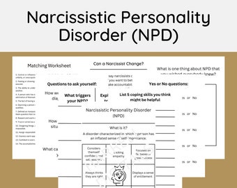 Narcissistic Personality Disorder Worksheet, NPD Mental Health Resources Tool, Narcissism Worksheets