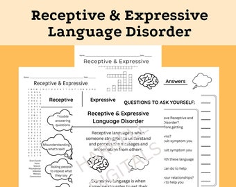 Receptive And Expressive Language Disorder Worksheets, Workbook Study Languages, Language Learning Tools, Instant Download Speech Therapy