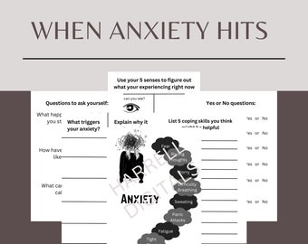 Printable When Anxiety Hits Worksheets, Anxiety Workbook, Therapy Worksheet, Inner Healing Self Love Digital Journal, Mental Health Resource