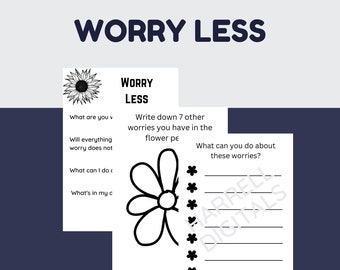 Worry Less Worksheet, Anxiety Pdf Printable, Self Care Worksheet Template, Mental Health Worksheet, Anxiety Management Resource