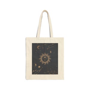 Celestial Sun & Moon Canvas Tote Bag: Hippie Boho Reusable Shopping Bag