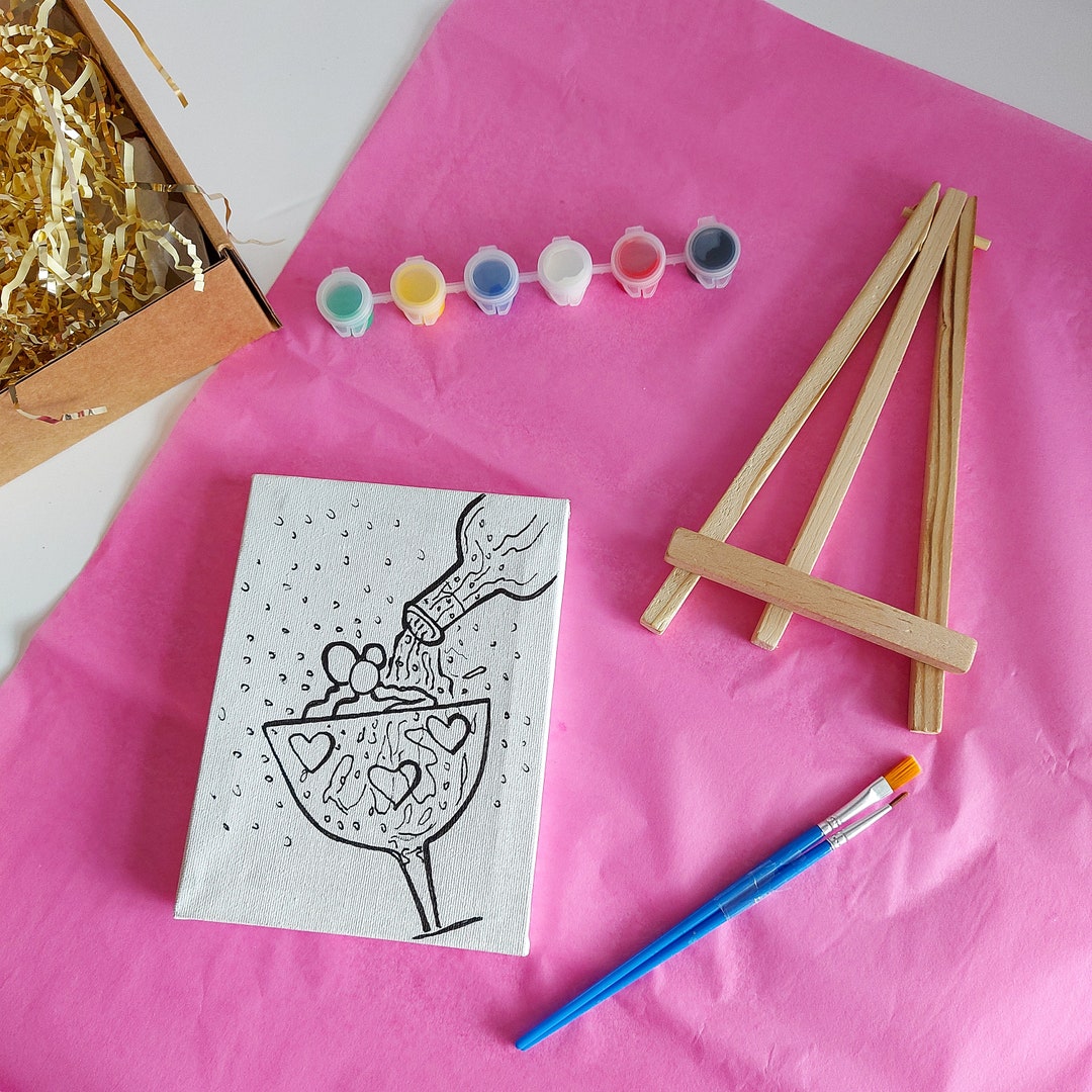 Art Set. Art Party Set. Art Gift Box. Painting Set. Predrawn Canvas