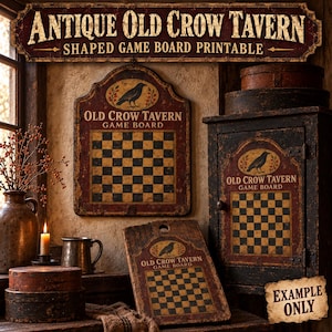 May include: A collection of Old Crow Tavern game boards featuring a black and tan checkered pattern, a crow illustration, and the text Old Crow Tavern Game Board. The boards have a distressed, dark red and brown finish with visible wear.