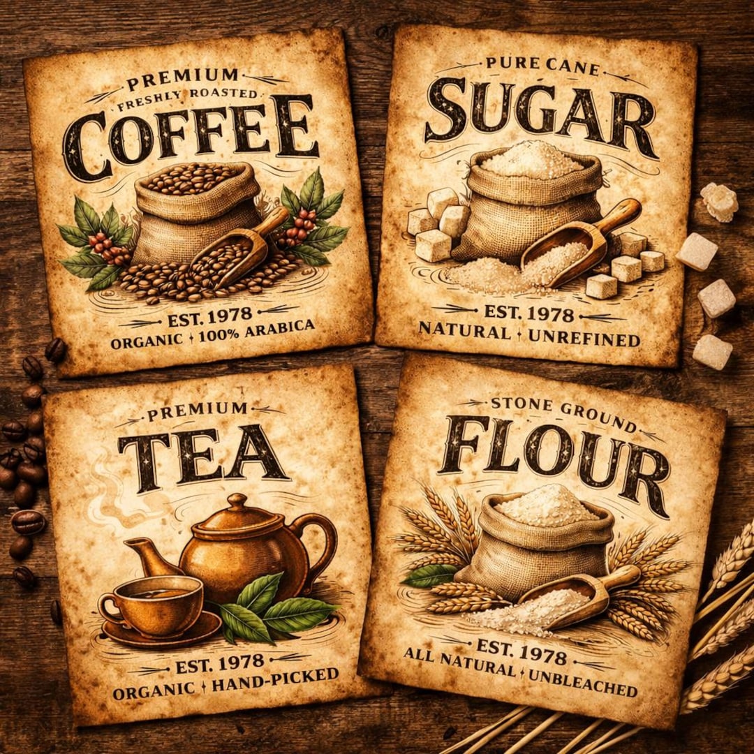 Rustic Coffee, Sugar, Tea, & Flour Printable - Digital Label - Etsy UK