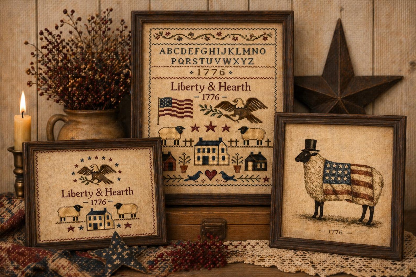 Rustic Americana Decor, Vintage Style Wall Art,folk Art, Early American ...