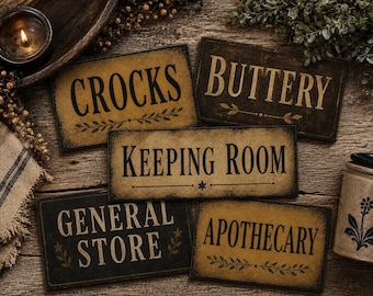 Zestaw do druku słów o tematyce prymitywnej | Rustykalne wczesnoamerykańskie znaki | Apteka Crocks Buttery | Cyfrowe pobieranie w stylu vintage farmhouse