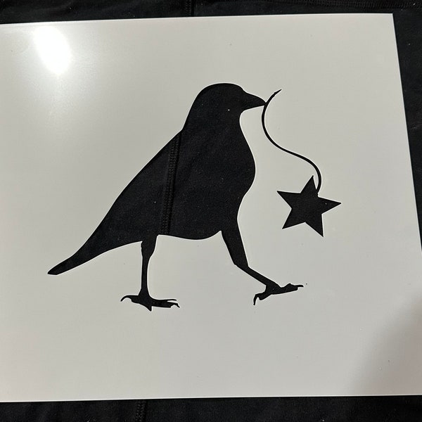 Primitive Crow Thick Mylar Stencil w/Star 8in. x 6.5in