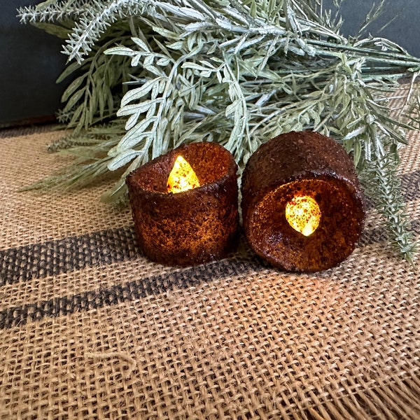 Country 2 pk Grubby Tea light Candles (Not Timer) | Battery Operated Primitive-Rustic Warm Candle Light