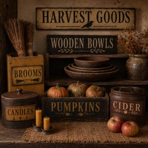 Primitive Fall Vintage Labels Bundle, Brooms, Pumpkins, Cider (Digital Download)