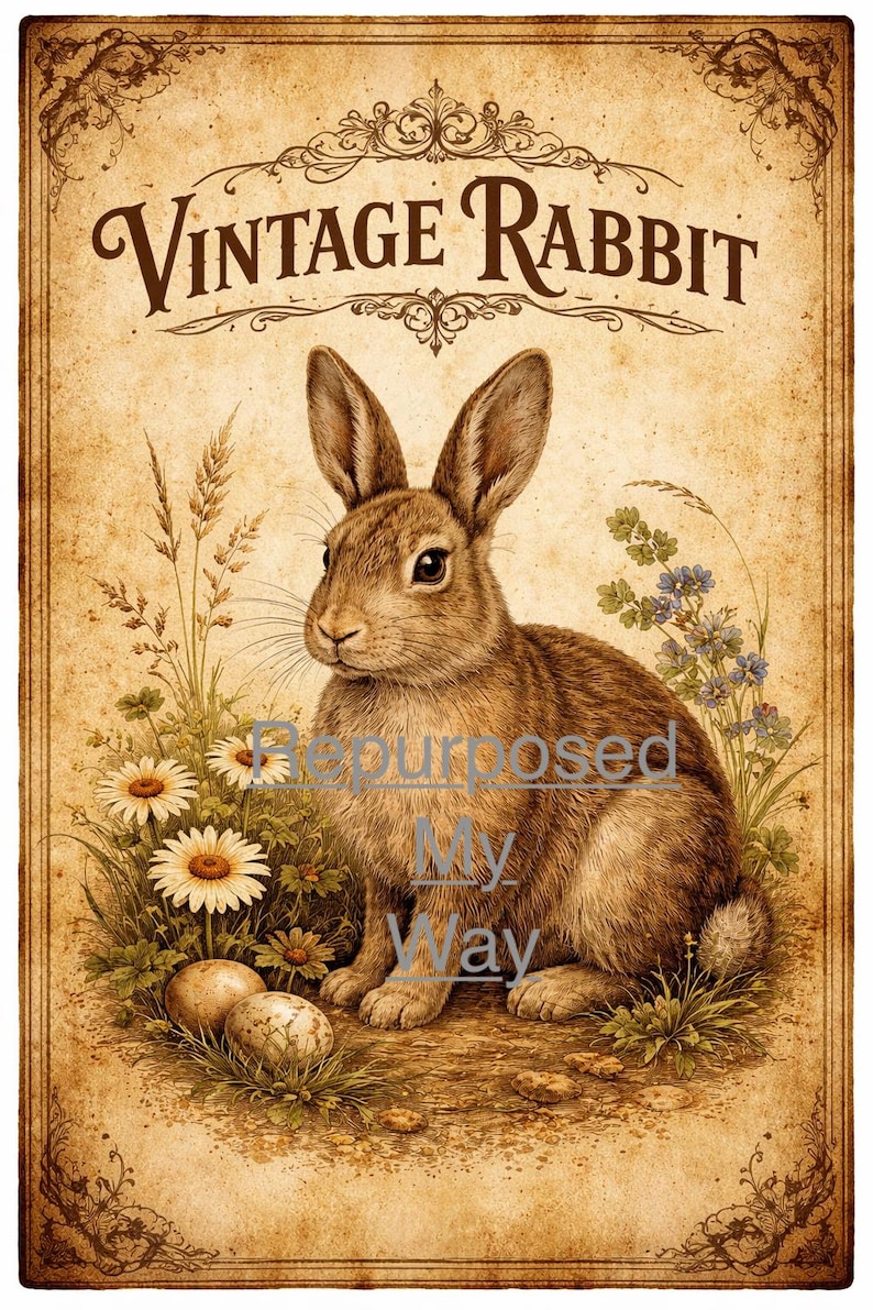Vintage Rabbit Pattern Vintage Rabbit Printable | Digital Print Spring Pic | Easter - Etsy
